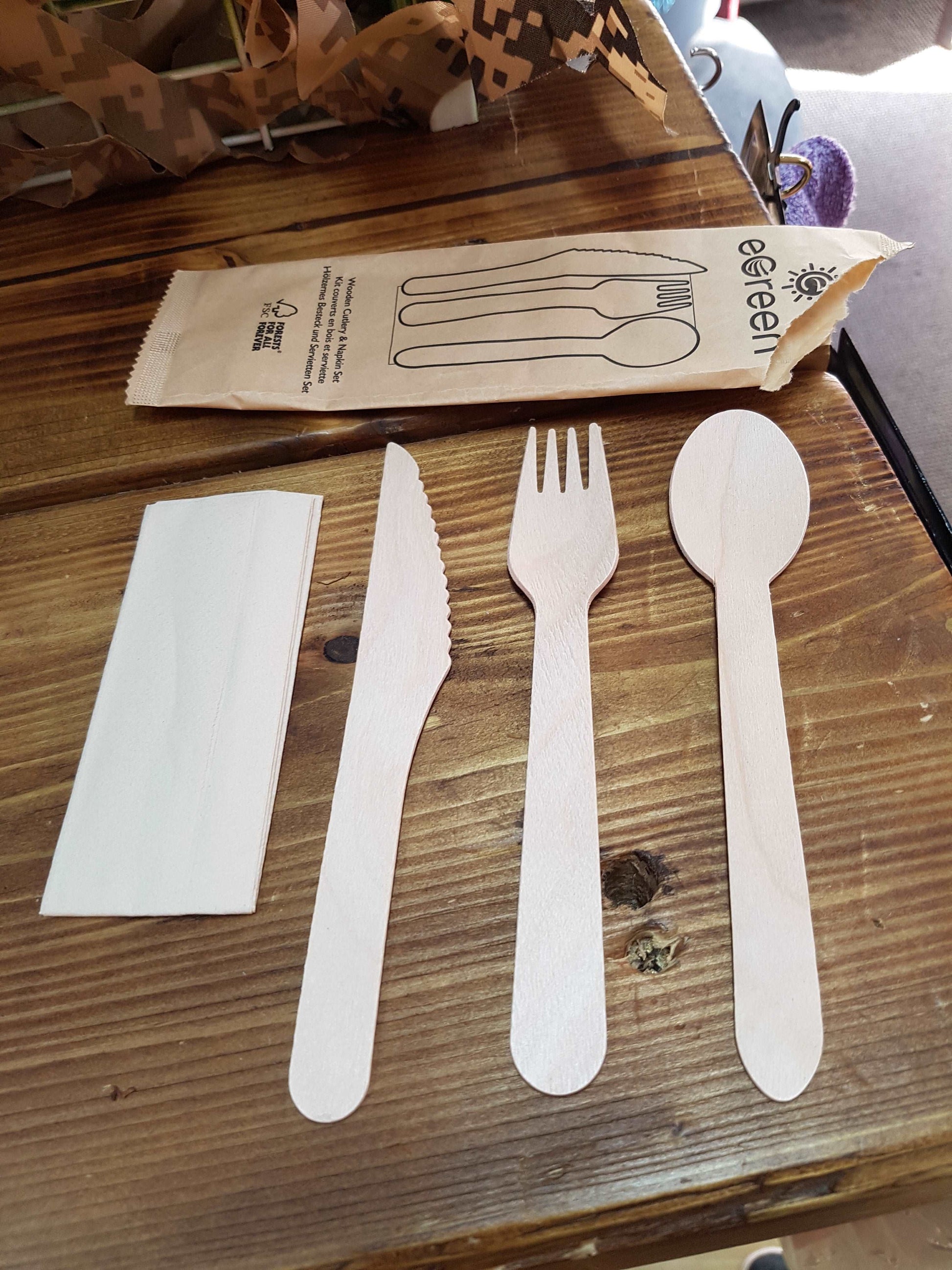 eGreen Individually Kraft Wrapped 4-in-1 Wooden Cutlery Set