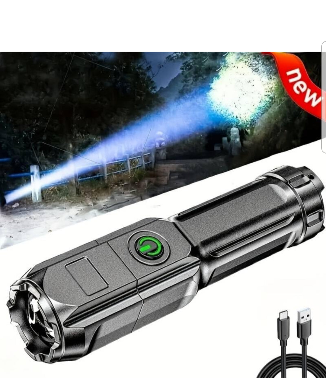 Led Powerful Zoomable Flashlight, for Outdoor or in Door Multi-Functional Portable Small Flashlight, Telescopic Zoom Light, Multi Flash Settings -Rechargeable