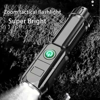 Led Powerful Zoomable Flashlight, for Outdoor or in Door Multi-Functional Portable Small Flashlight, Telescopic Zoom Light, Multi Flash Settings -Rechargeable