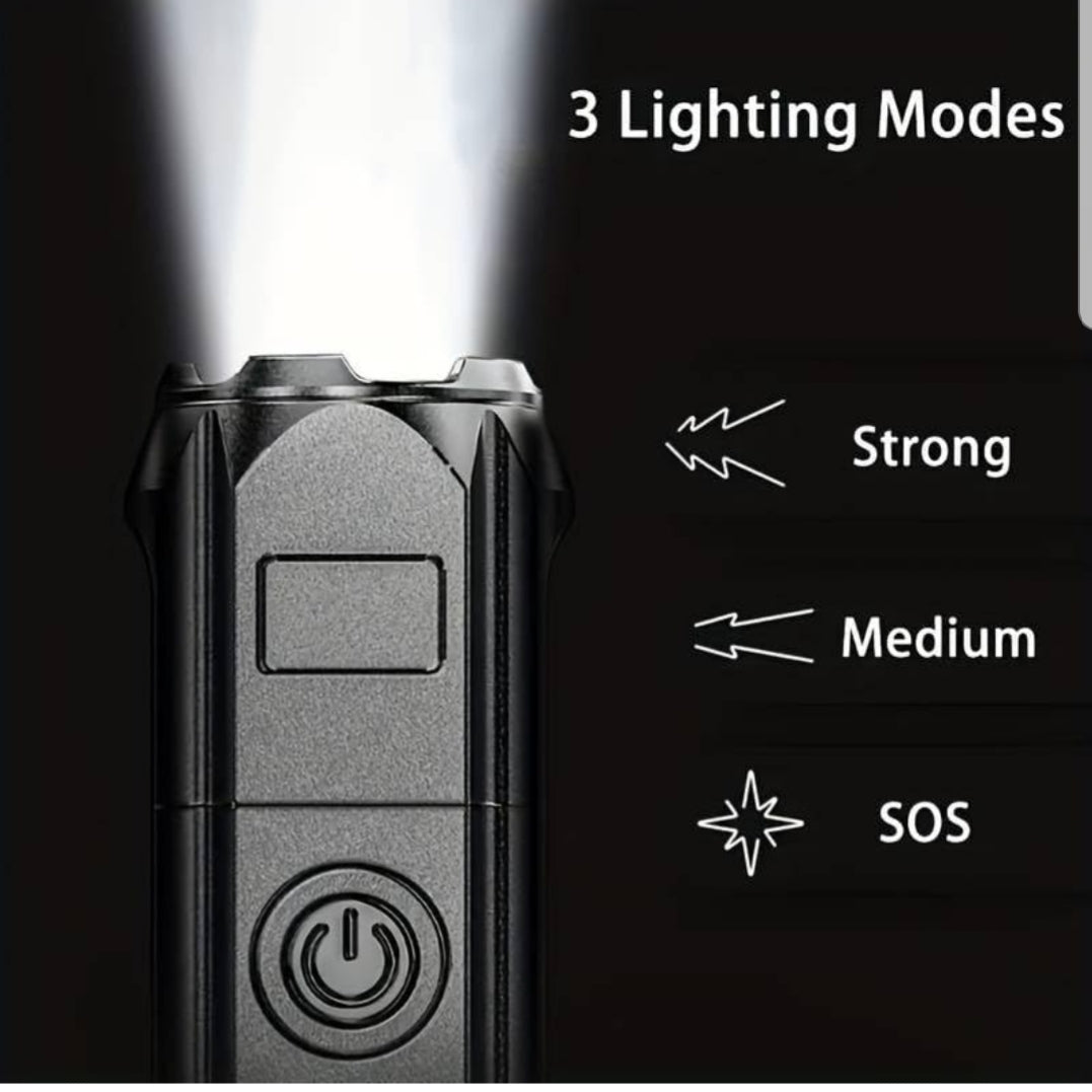 Led Powerful Zoomable Flashlight, for Outdoor or in Door Multi-Functional Portable Small Flashlight, Telescopic Zoom Light, Multi Flash Settings -Rechargeable