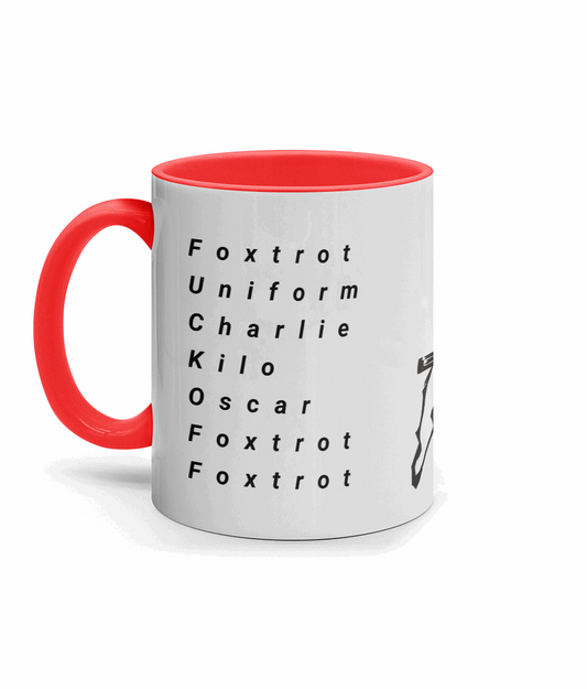 11oz foxtrot uniform, Charlie kilo, Oscar foxtrot, foxtrot Coloured Inner & Handle Mug.