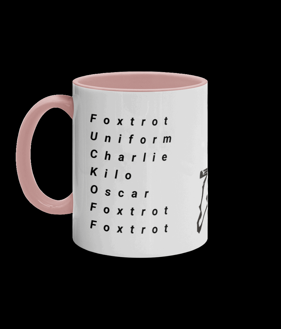 11oz foxtrot uniform, Charlie kilo, Oscar foxtrot, foxtrot Coloured Inner & Handle Mug.