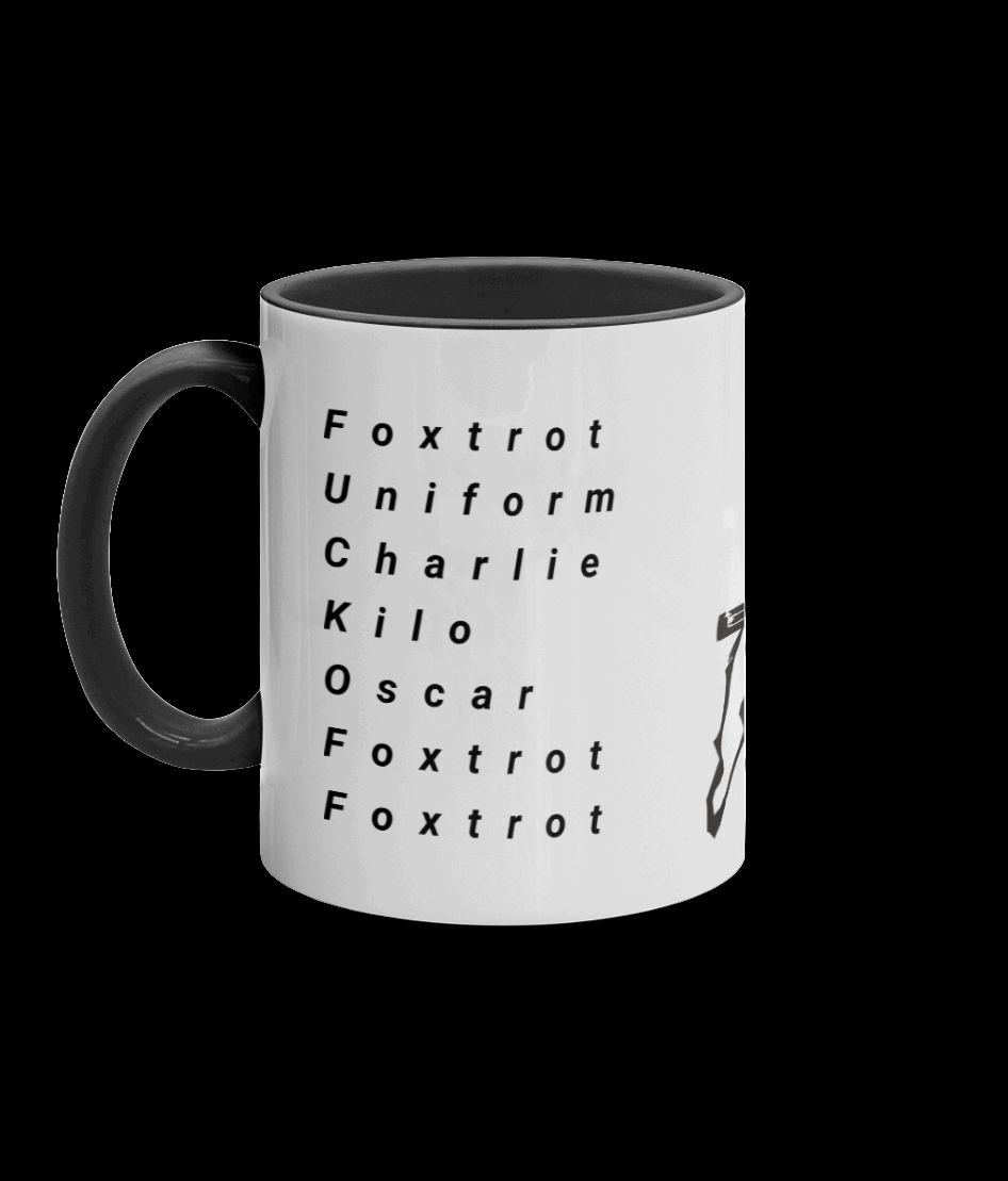 11oz foxtrot uniform, Charlie kilo, Oscar foxtrot, foxtrot Coloured Inner & Handle Mug.